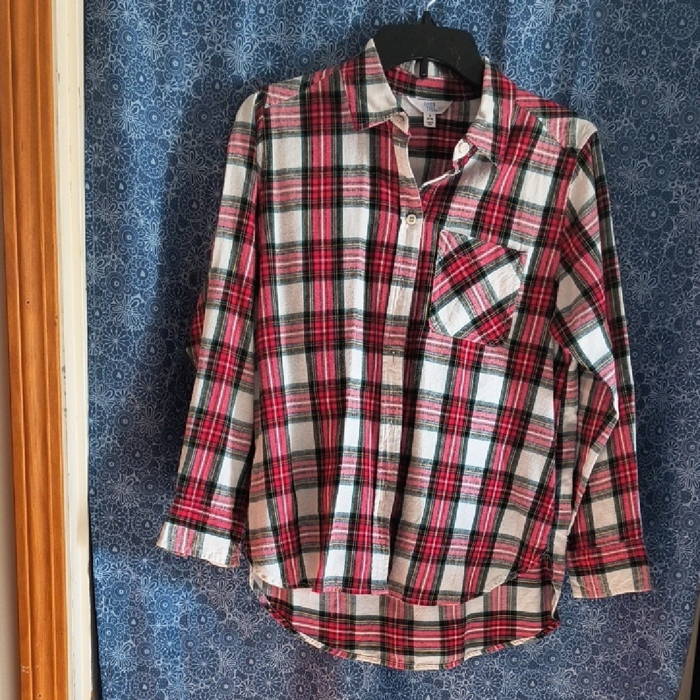 Time and Tru Men's Plaid Button Down Shirt - Red, Black, White